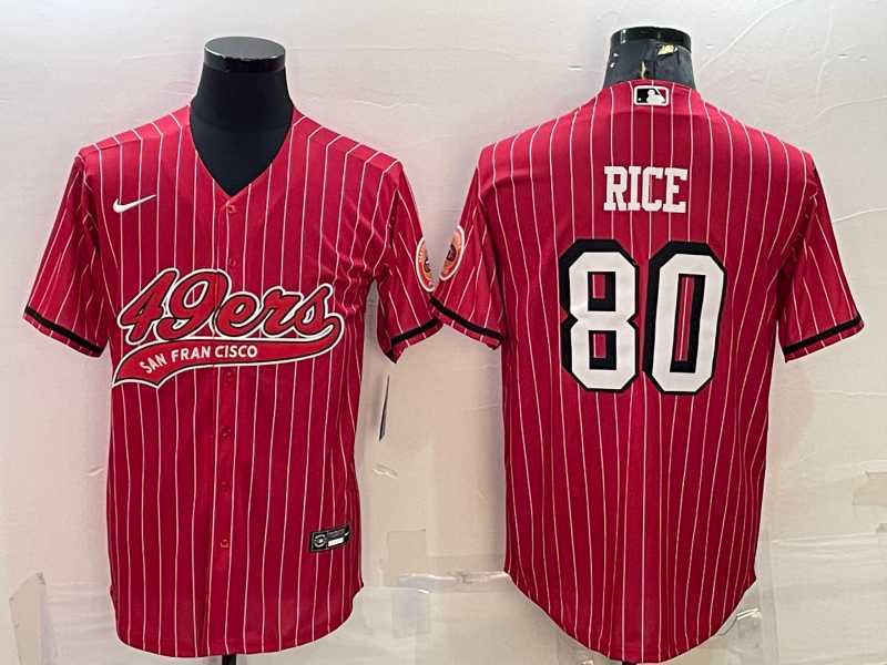 Men%27s San Francisco 49ers #80 Jerry Rice Red Pinstripe Color Rush With Patch Cool Base Stitched Baseball Jersey